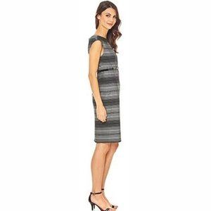 NWT Calvin Klein Striped Sleeveless Fitted Sheath Dress with Cap-Sleeve. Belted